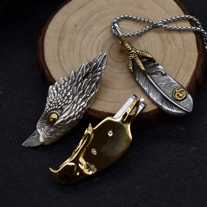 Bald Eagle Hidden Knife Feather Pendant Necklace - Eagle Head - image 0
