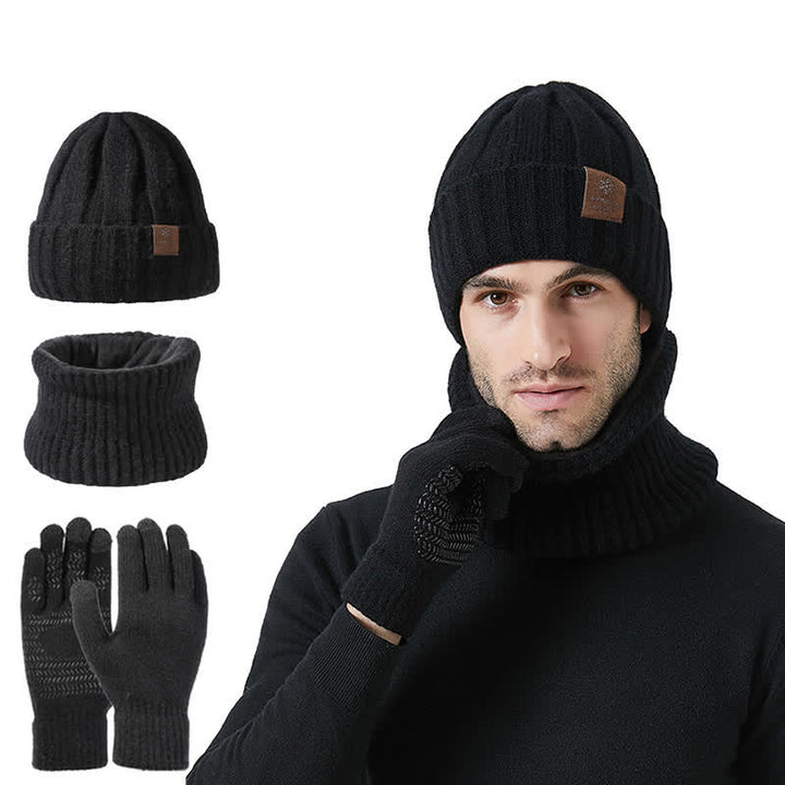 3Pcs Unisex Solid Color Hat Neck Warmer Gloves Set - Black - Adjustable (22"-23 1/4") - image 9