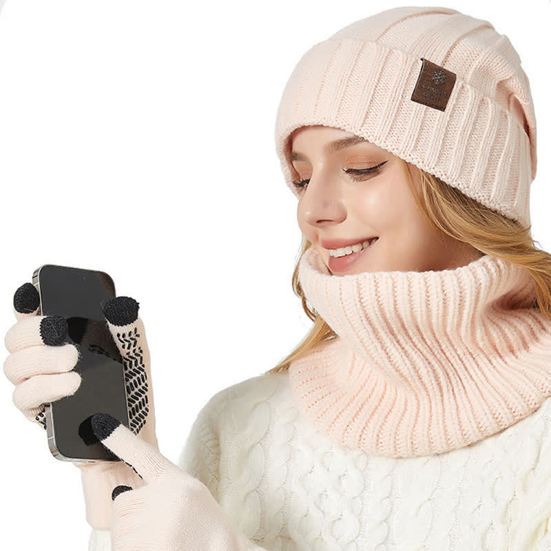 3Pcs Unisex Solid Color Hat Neck Warmer Gloves Set - image 3