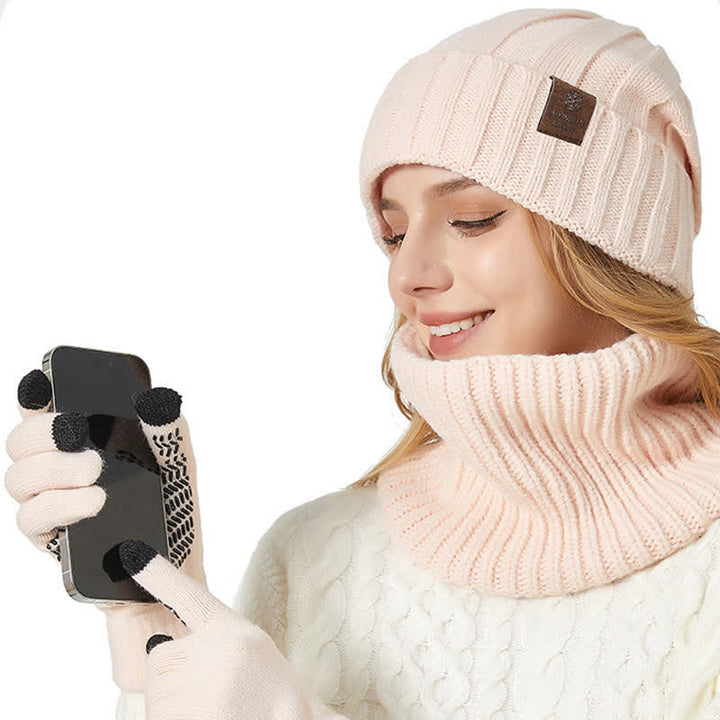 3Pcs Unisex Solid Color Hat Neck Warmer Gloves Set - image 3