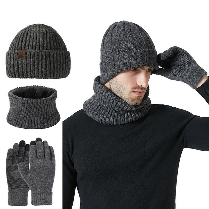 3Pcs Unisex Solid Color Hat Neck Warmer Gloves Set - Gray - Adjustable (22"-23 1/4") - image 10