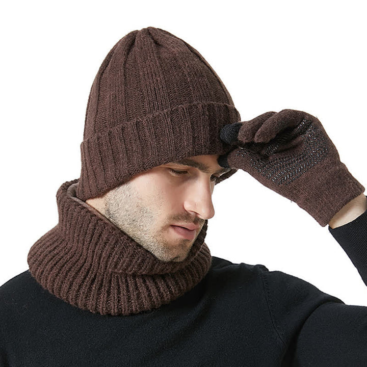 3Pcs Unisex Solid Color Hat Neck Warmer Gloves Set - image 6