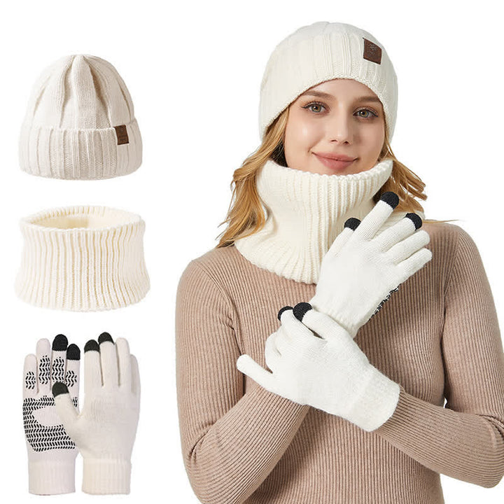 3Pcs Unisex Solid Color Hat Neck Warmer Gloves Set - White - Adjustable (22"-23 1/4") - image 4