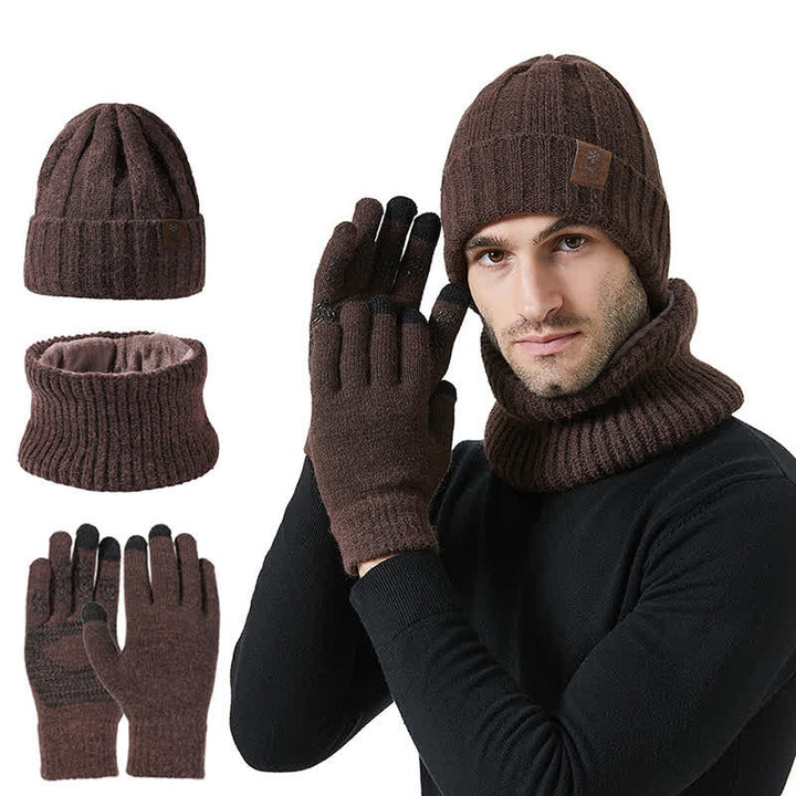 3Pcs Unisex Solid Color Hat Neck Warmer Gloves Set - Coffee - Adjustable (22"-23 1/4") - image 5