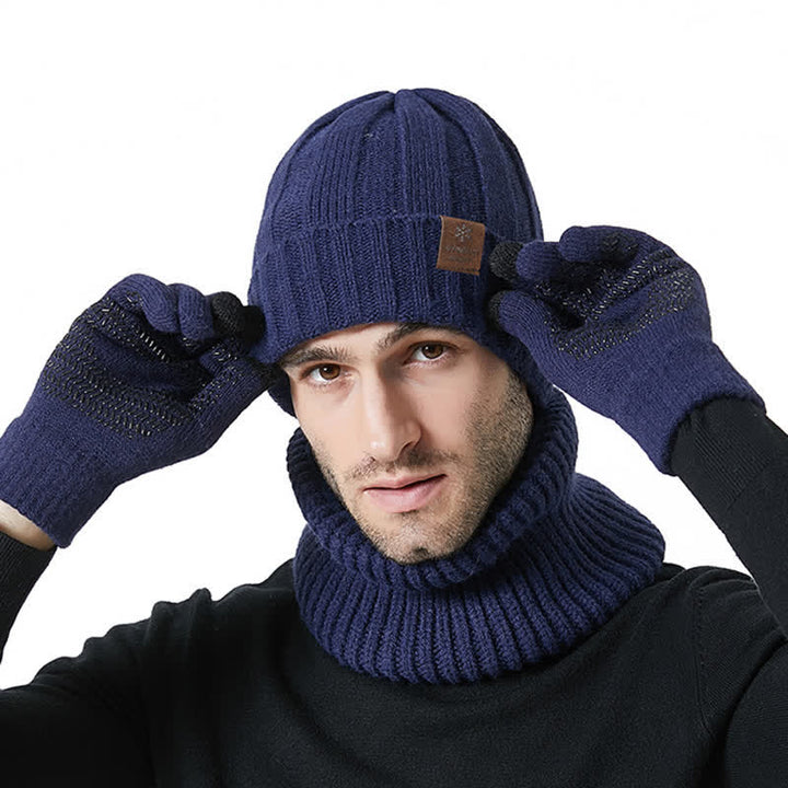 3Pcs Unisex Solid Color Hat Neck Warmer Gloves Set - image 8