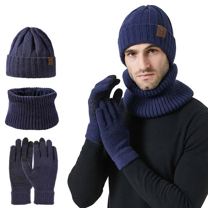 3Pcs Unisex Solid Color Hat Neck Warmer Gloves Set - Navy - Adjustable (22"-23 1/4") - image 7