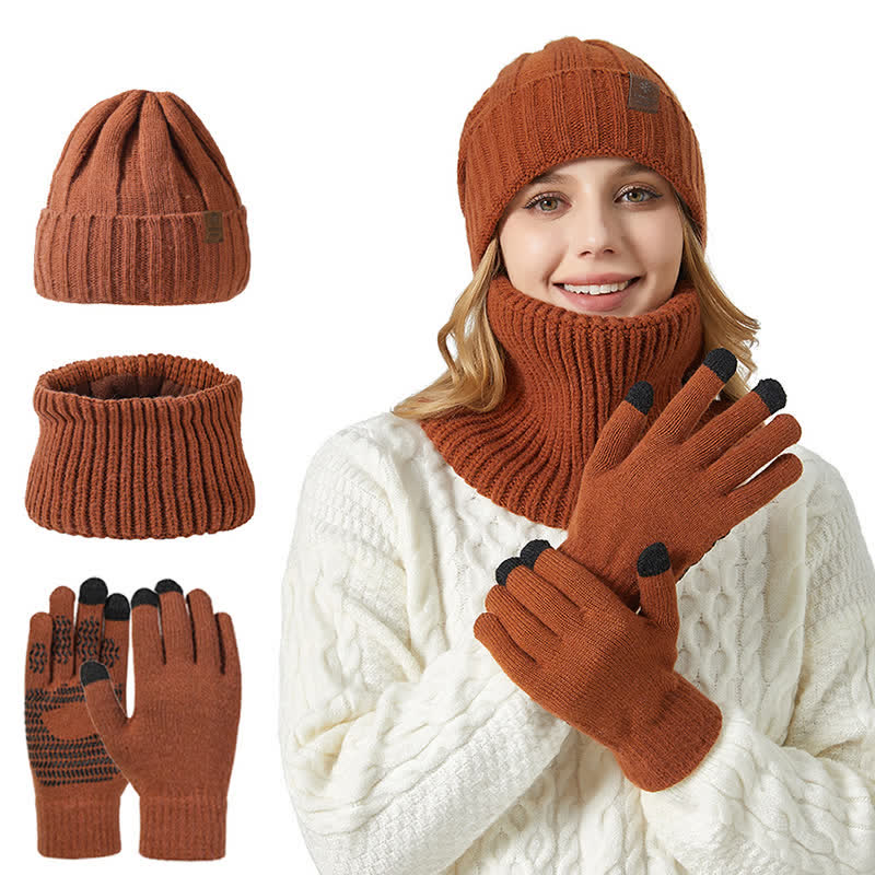 3Pcs Unisex Solid Color Hat Neck Warmer Gloves Set - image 1