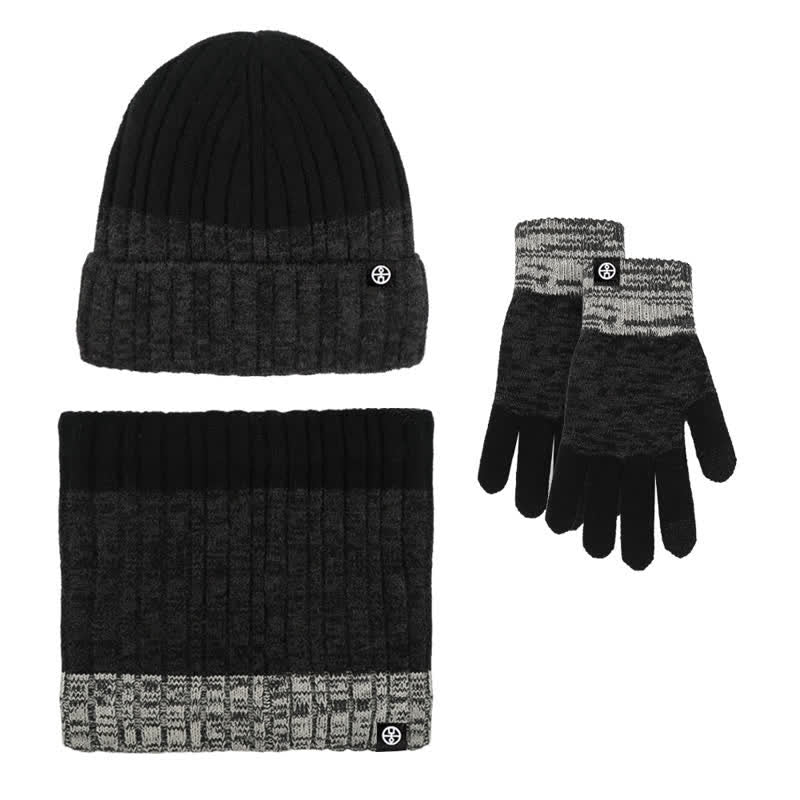 3Pcs Unisex Gradient Color Matching Hat Neck Warmer Gloves Set - Black - Adjustable (21 1/4"-22 7/8") - image 19