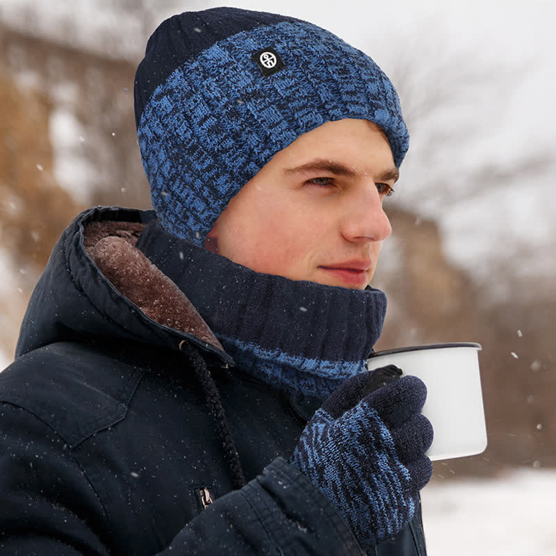 3Pcs Unisex Gradient Color Matching Hat Neck Warmer Gloves Set - image 1