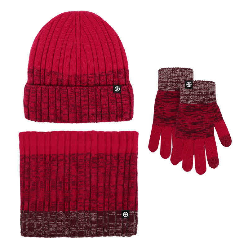 3Pcs Unisex Gradient Color Matching Hat Neck Warmer Gloves Set - Red - Adjustable (21 1/4"-22 7/8") - image 9