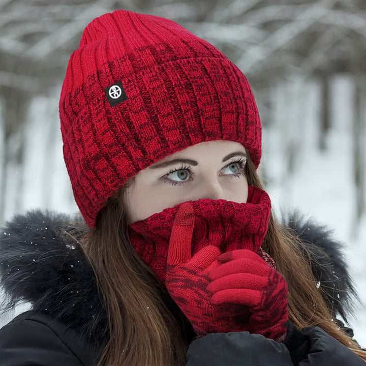 3Pcs Unisex Gradient Color Matching Hat Neck Warmer Gloves Set - image 10