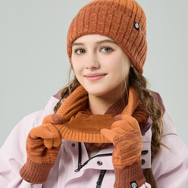 3Pcs Unisex Gradient Color Matching Hat Neck Warmer Gloves Set - image 15