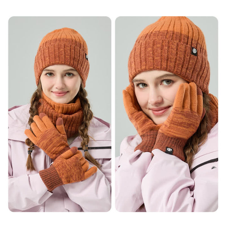3Pcs Unisex Gradient Color Matching Hat Neck Warmer Gloves Set - image 16