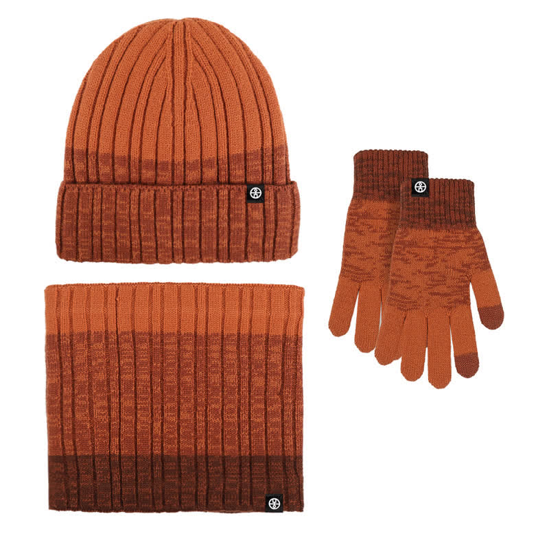 3Pcs Unisex Gradient Color Matching Hat Neck Warmer Gloves Set - Caramel - Adjustable (21 1/4"-22 7/8") - image 14