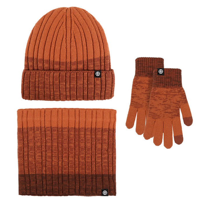 3Pcs Unisex Gradient Color Matching Hat Neck Warmer Gloves Set - Caramel - Adjustable (21 1/4"-22 7/8") - image 14