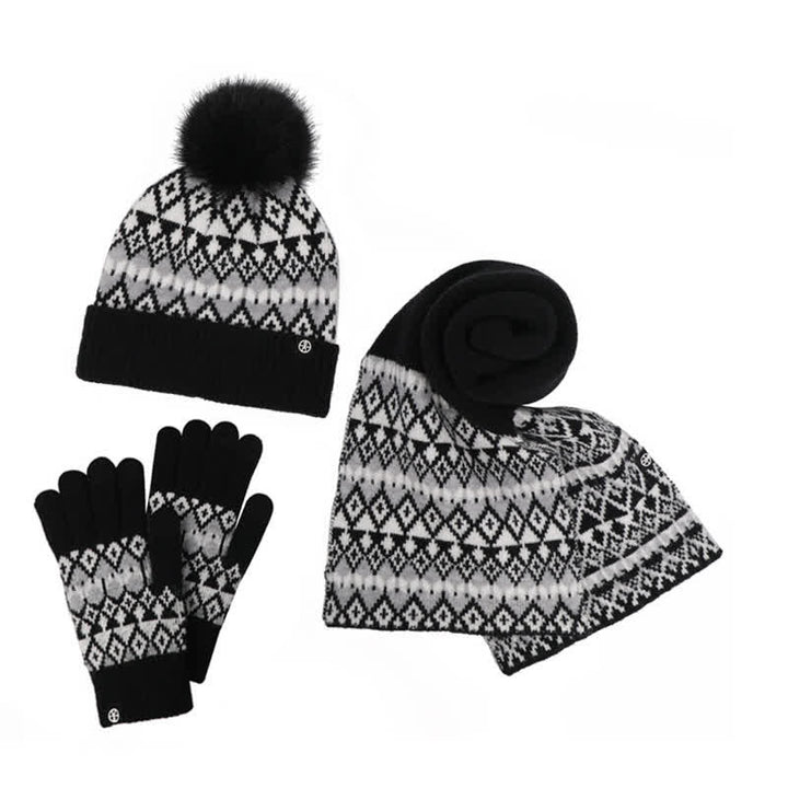 3Pcs Unisex Comfort Diamond Pattern Knitted Hat Scarf Gloves Set - image 13