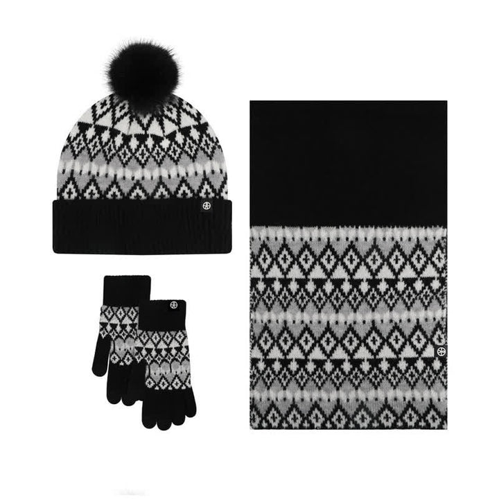 3Pcs Unisex Comfort Diamond Pattern Knitted Hat Scarf Gloves Set - Black - Adjustable (21 1/4"-22 7/8") - image 12