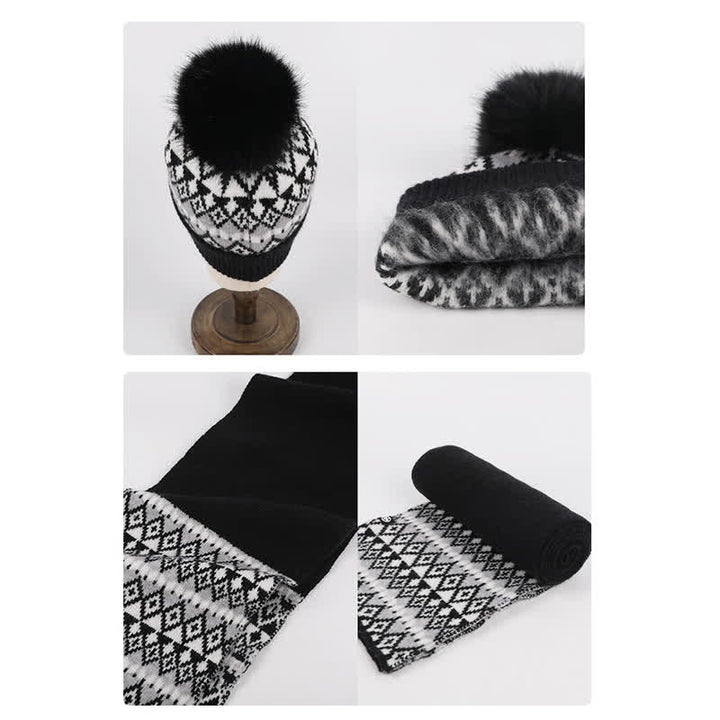 3Pcs Unisex Comfort Diamond Pattern Knitted Hat Scarf Gloves Set - image 14