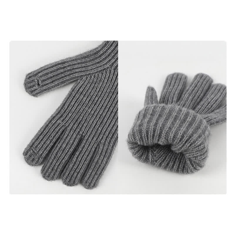3Pcs Unisex Striped Pattern Fur Ball Knitted Hat Scarf Gloves Set - image 9