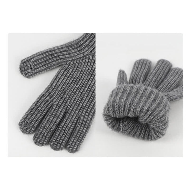 3Pcs Unisex Striped Pattern Fur Ball Knitted Hat Scarf Gloves Set - image 9