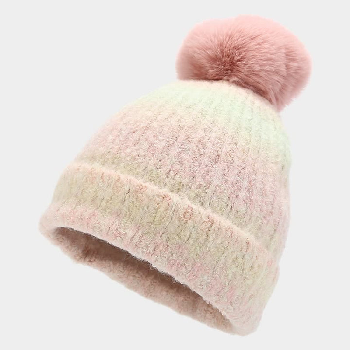 3Pcs Unisex Colorful Tie-Dyed Fur Ball Knitted Hat Scarf Gloves Set - image 16