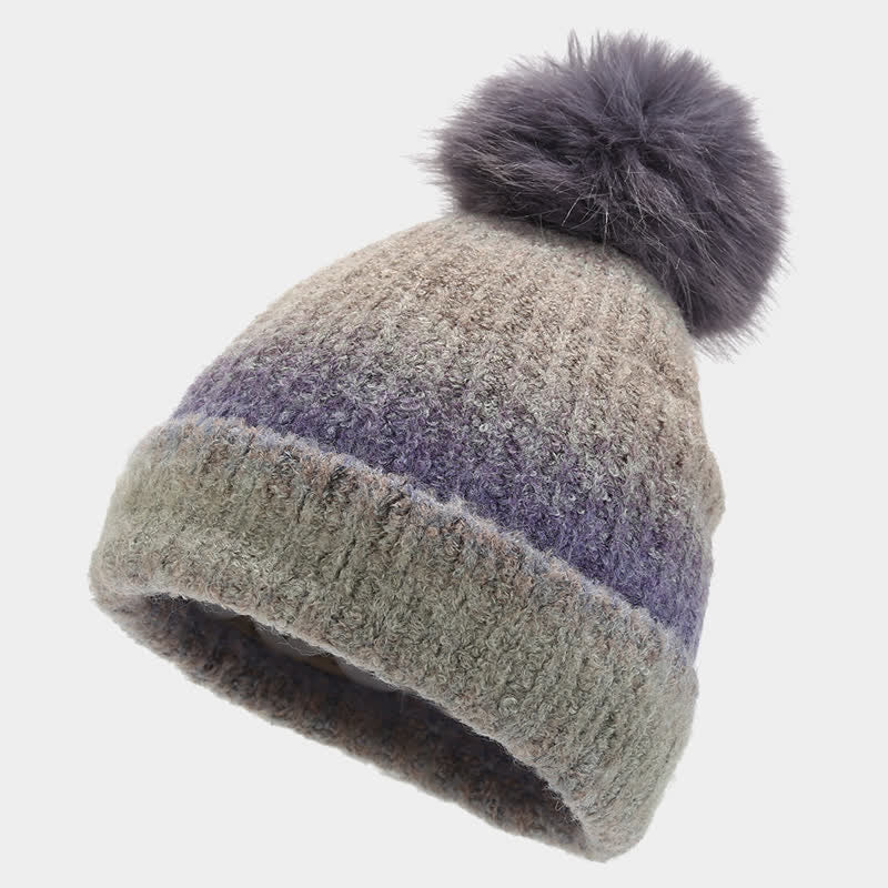 3Pcs Unisex Colorful Tie-Dyed Fur Ball Knitted Hat Scarf Gloves Set - image 1