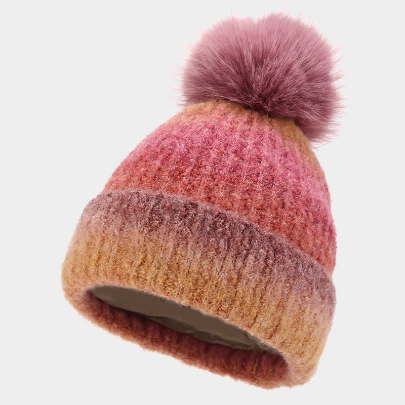 3Pcs Unisex Colorful Tie-Dyed Fur Ball Knitted Hat Scarf Gloves Set - image 6