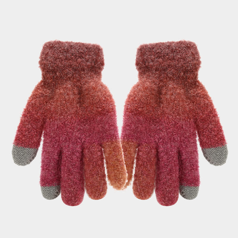 3Pcs Unisex Colorful Tie-Dyed Fur Ball Knitted Hat Scarf Gloves Set - image 12