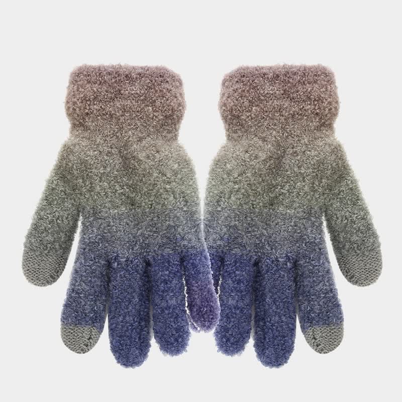 3Pcs Unisex Colorful Tie-Dyed Fur Ball Knitted Hat Scarf Gloves Set - image 3