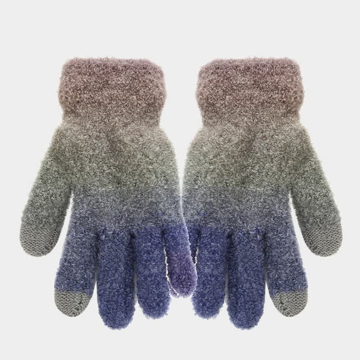 3Pcs Unisex Colorful Tie-Dyed Fur Ball Knitted Hat Scarf Gloves Set - image 3