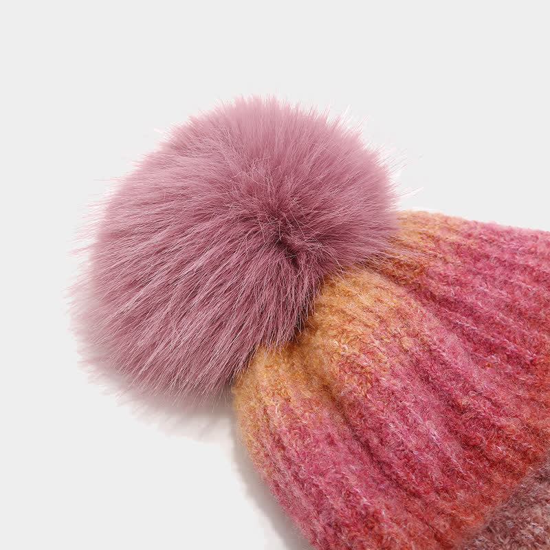 3Pcs Unisex Colorful Tie-Dyed Fur Ball Knitted Hat Scarf Gloves Set - image 7