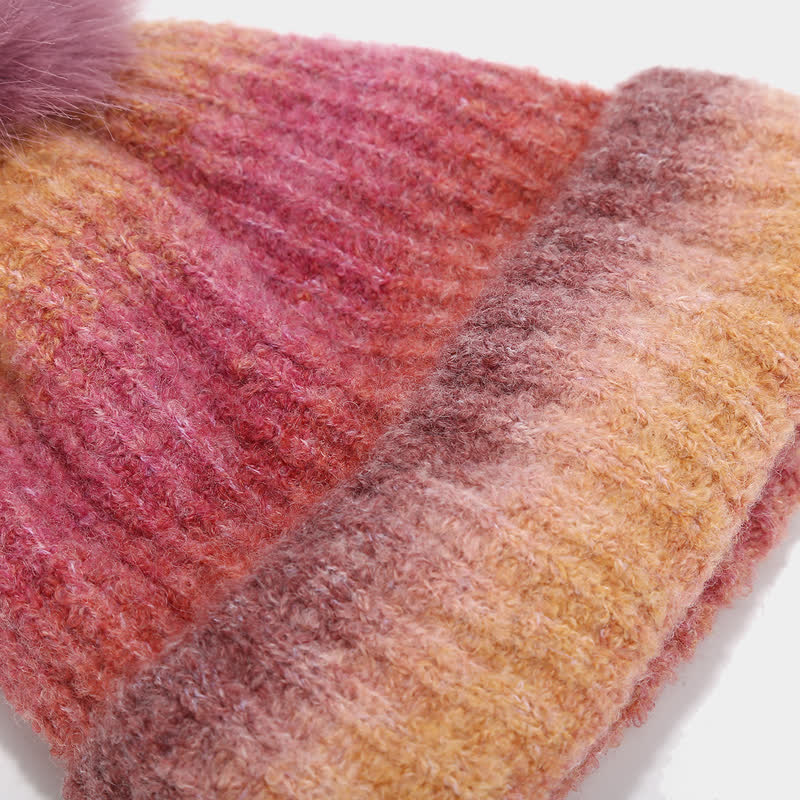 3Pcs Unisex Colorful Tie-Dyed Fur Ball Knitted Hat Scarf Gloves Set - image 8