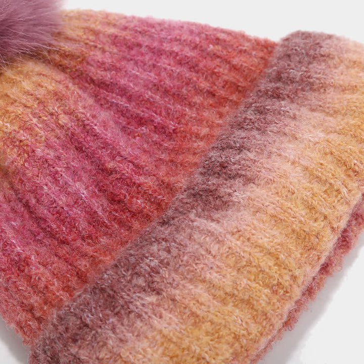 3Pcs Unisex Colorful Tie-Dyed Fur Ball Knitted Hat Scarf Gloves Set - image 8