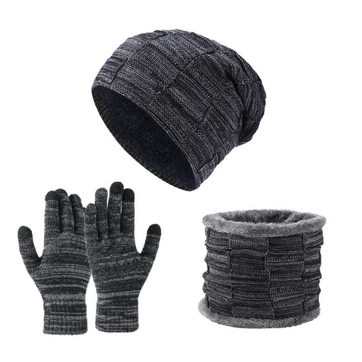 3Pcs Unisex Two-Tone Square Knitted Hat Neck Gaiter Gloves Set - Midnight Blue - Adjustable (21 5/8"-23 5/8") - image 2