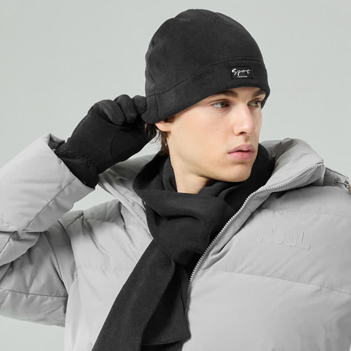 3Pcs Unisex Solid Color Polar Fleece Hat Scarf Gloves Set - image 13