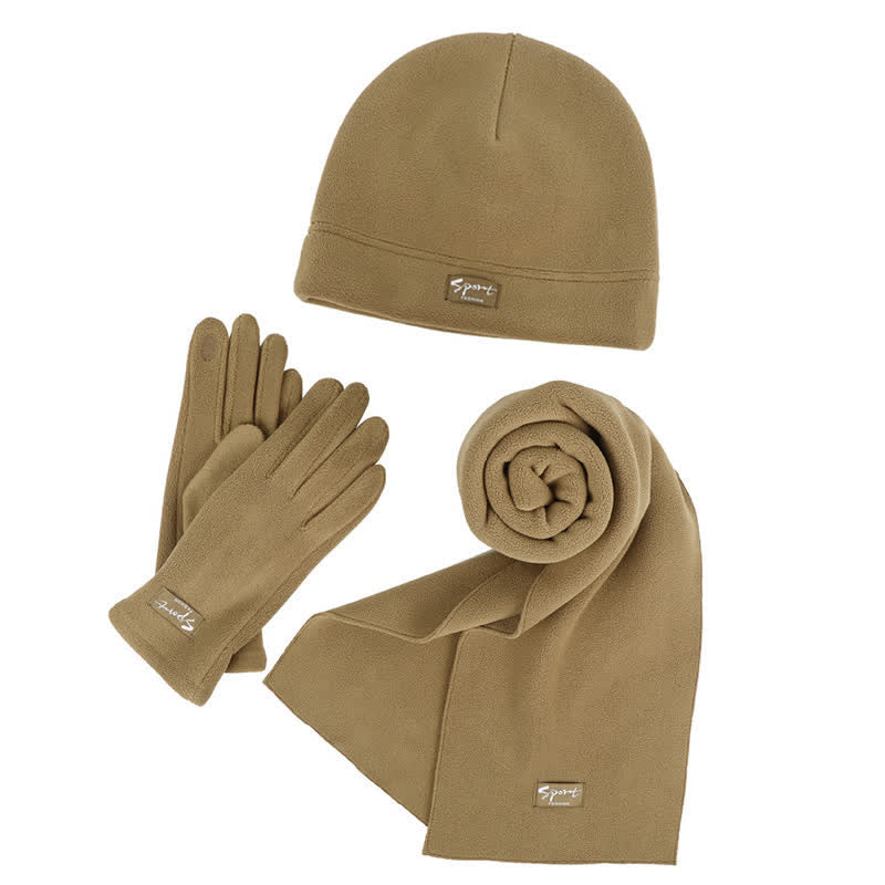 3Pcs Unisex Solid Color Polar Fleece Hat Scarf Gloves Set - image 6