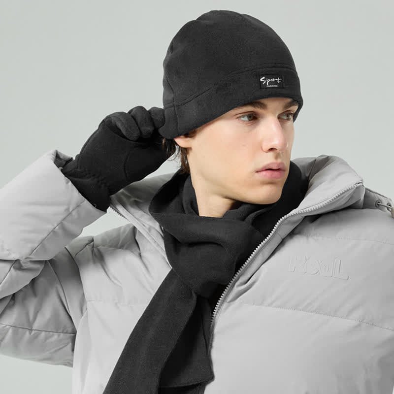 3Pcs Unisex Solid Color Polar Fleece Hat Scarf Gloves Set - image 13