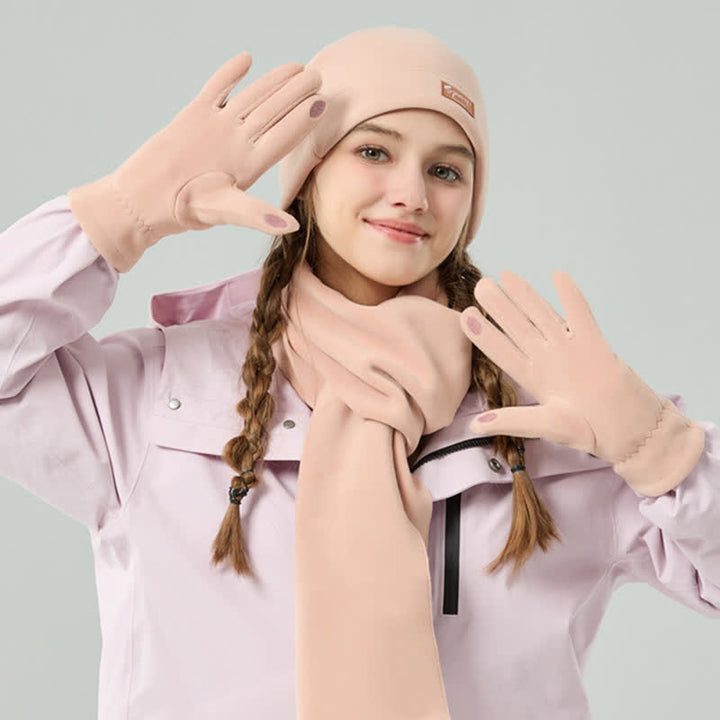 3Pcs Unisex Solid Color Polar Fleece Hat Scarf Gloves Set - image 10