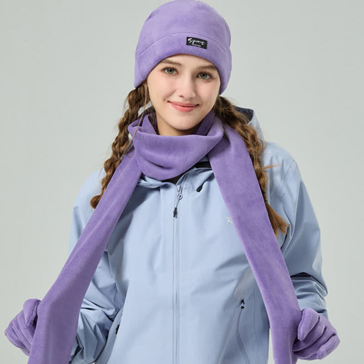 3Pcs Unisex Solid Color Polar Fleece Hat Scarf Gloves Set - image 19