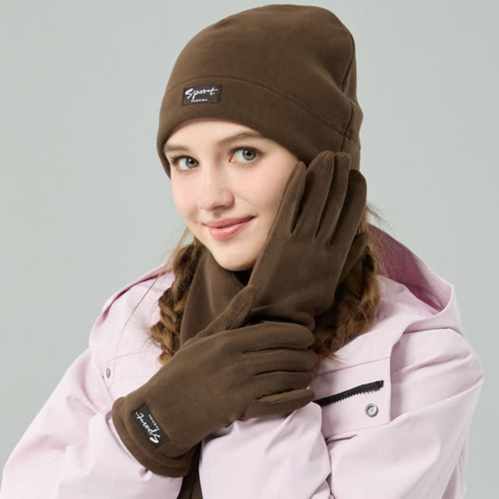 3Pcs Unisex Solid Color Polar Fleece Hat Scarf Gloves Set - image 1