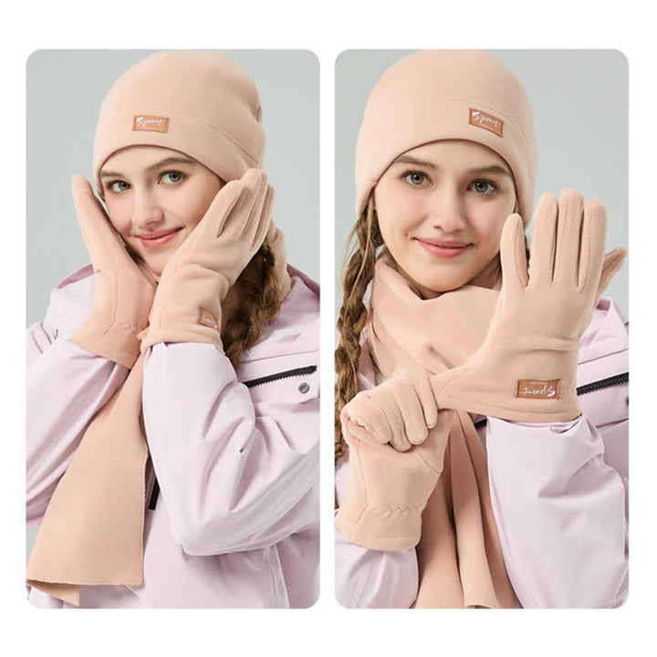 3Pcs Unisex Solid Color Polar Fleece Hat Scarf Gloves Set - image 11