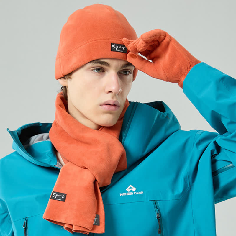 3Pcs Unisex Solid Color Polar Fleece Hat Scarf Gloves Set - image 8