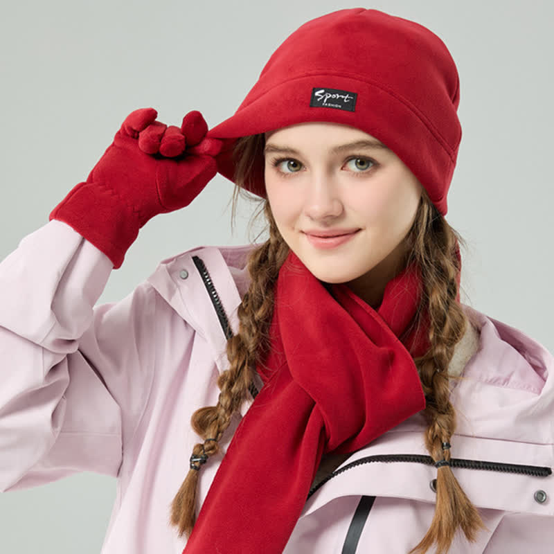 3Pcs Unisex Solid Color Polar Fleece Hat Scarf Gloves Set - image 15