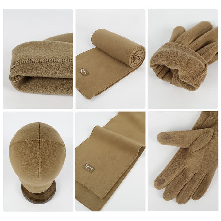 3Pcs Unisex Solid Color Polar Fleece Hat Scarf Gloves Set - image 5
