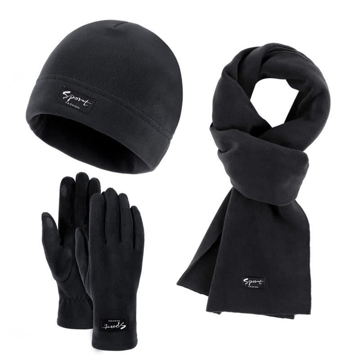 3Pcs Unisex Solid Color Polar Fleece Hat Scarf Gloves Set - Dark Gray - Adjustable (21 1/4"-22 7/8") - image 24