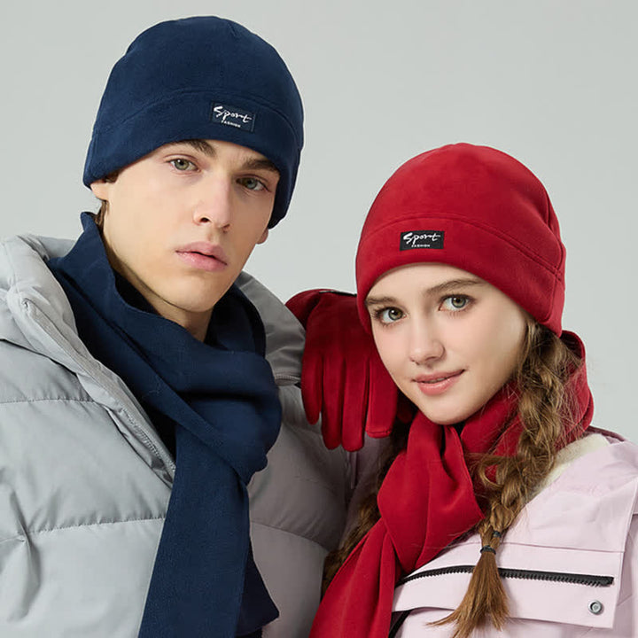 3Pcs Unisex Solid Color Polar Fleece Hat Scarf Gloves Set - image 17