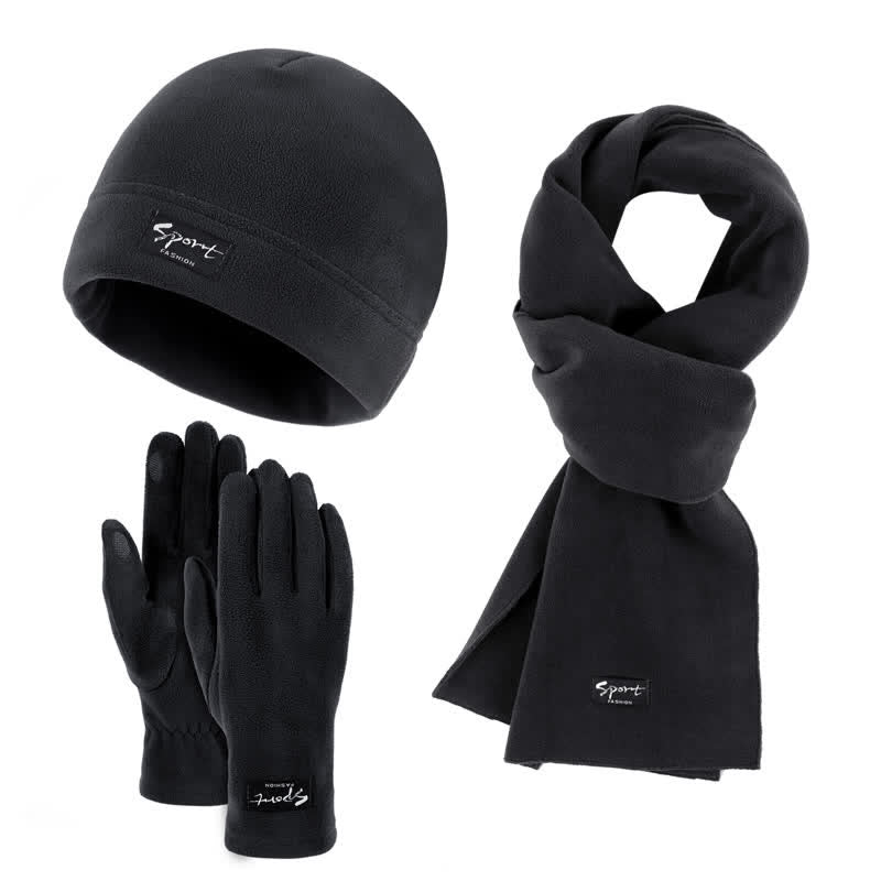 3Pcs Unisex Solid Color Polar Fleece Hat Scarf Gloves Set - Dark Gray - Adjustable (21 1/4"-22 7/8") - image 24