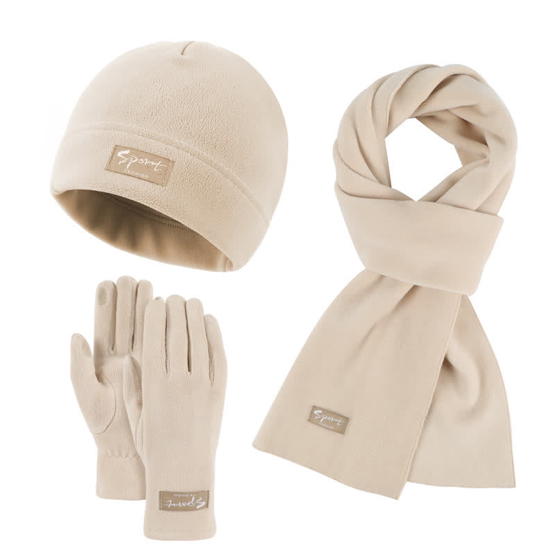 3Pcs Unisex Solid Color Polar Fleece Hat Scarf Gloves Set - Ivory - Adjustable (21 1/4"-22 7/8") - image 22