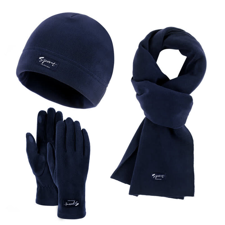 3Pcs Unisex Solid Color Polar Fleece Hat Scarf Gloves Set - Navy - Adjustable (21 1/4"-22 7/8") - image 16