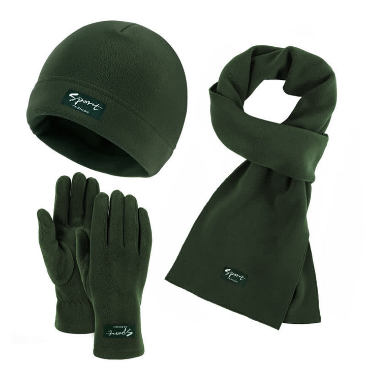 3Pcs Unisex Solid Color Polar Fleece Hat Scarf Gloves Set - Dark Green - Adjustable (21 1/4"-22 7/8") - image 23